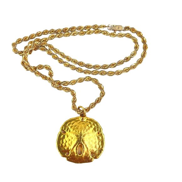 Vintage Gold Sand Dollar Pendant Necklace Rope Chain Beach-Inspired Jewelry Naut - Picture 3 of 8
